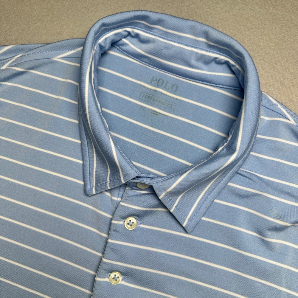 Polo Ralph Lauren Polo Shirt Mens XL Blue White Striped Performance Golf Tee